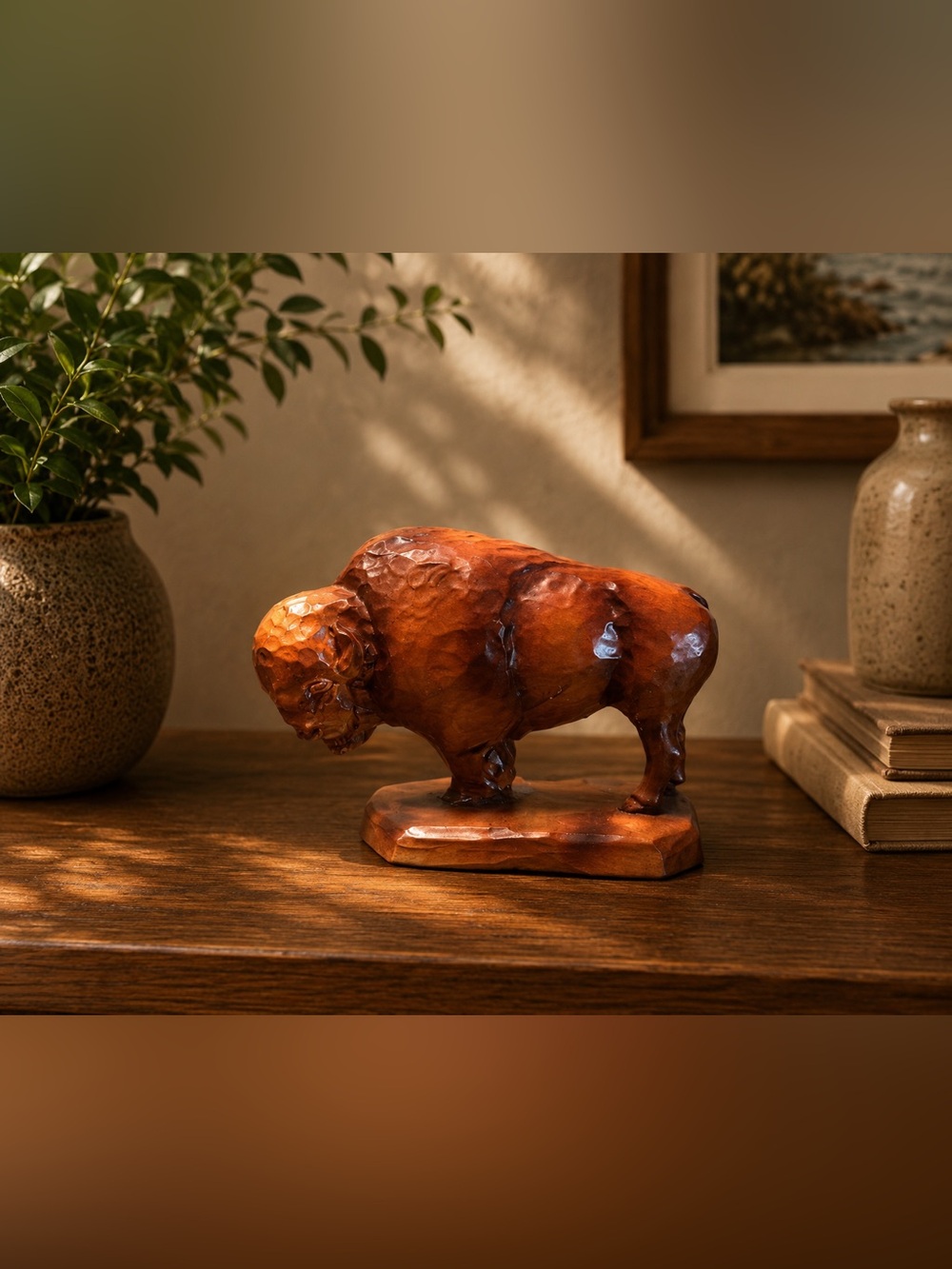🦬 Vintage Amy Artcrafts Canadian Bison Buffalo Resin Sculpture – Calgary Alberta